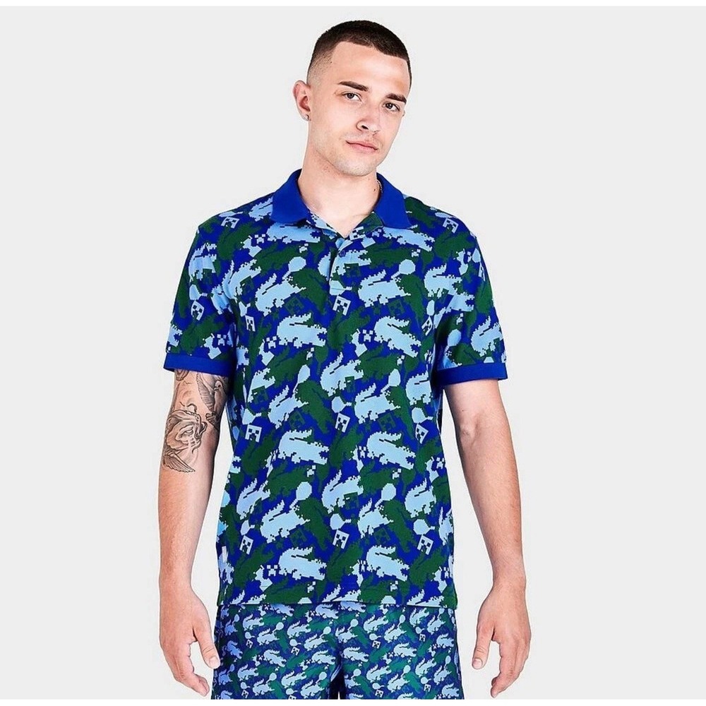 $165 LACOSTE X MINECRAFT MEN'S SMALL ALL OVER PRINT TENNIS POLO DRESS SHIRT NWT